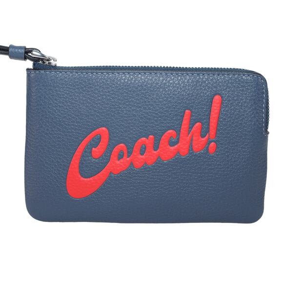 Coach Corner Zip Leather Wristlet Wallet – Navy Blue with Bold Red Script - NWT - Picture 7 of 7